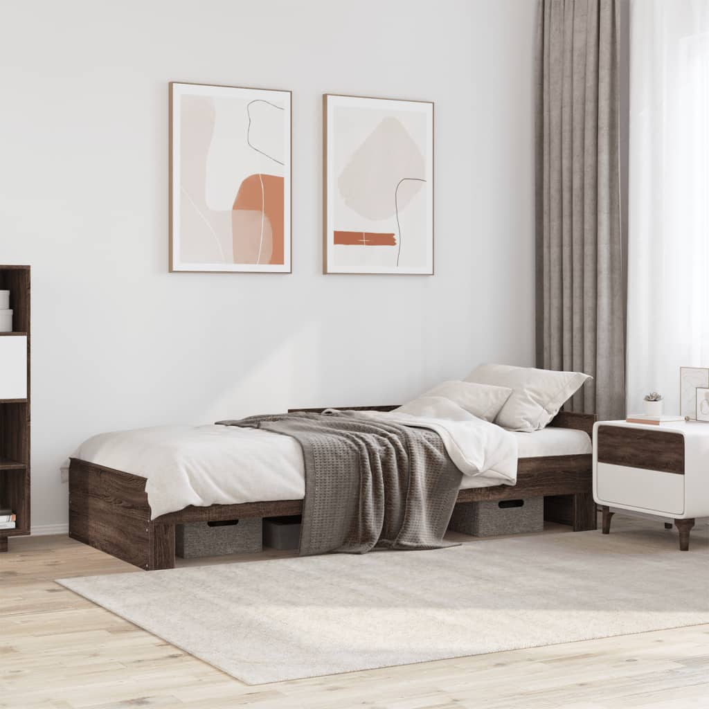 vidaXL Posteľný rám bez matraca hnedý dub 90x190 cm kompozitné drevo