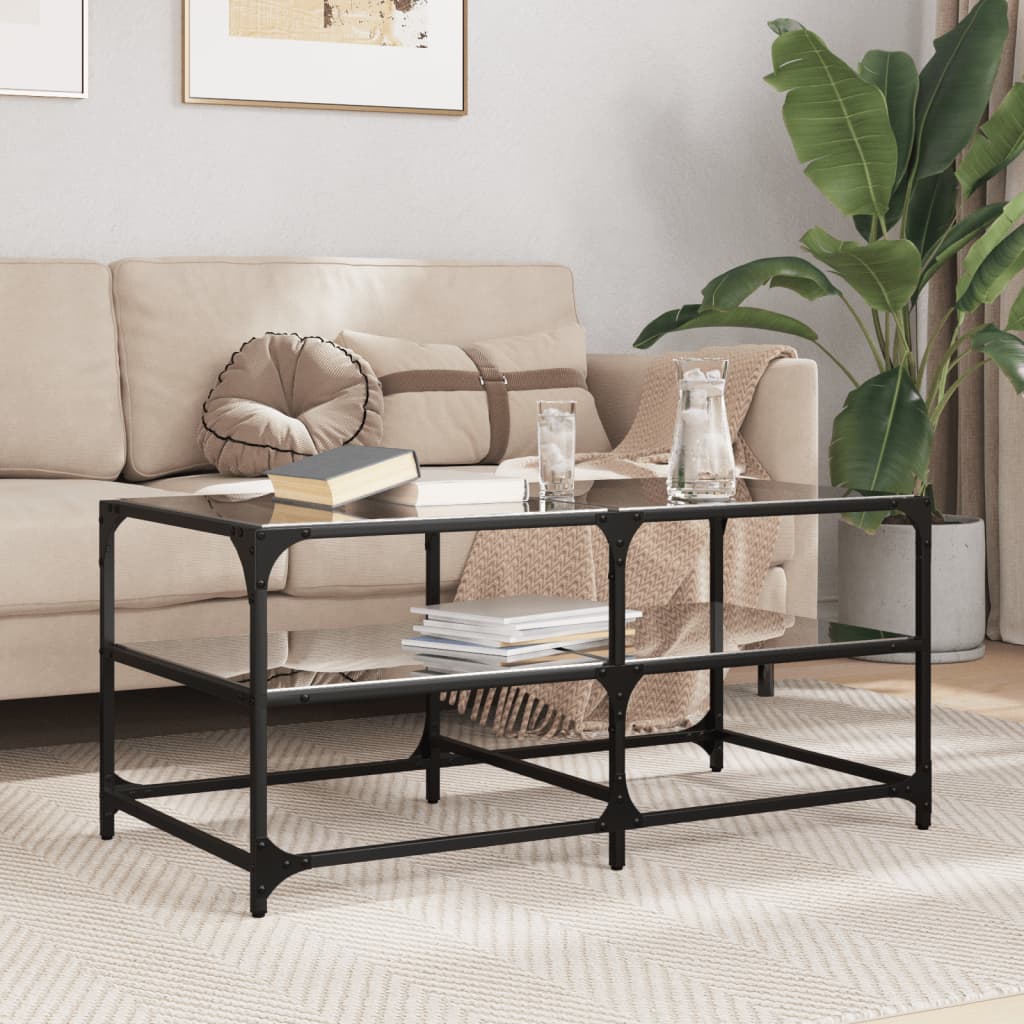 vidaXL Konferenčné stolíky čierna sklenená doska 98,5x50x45 cm oceľ