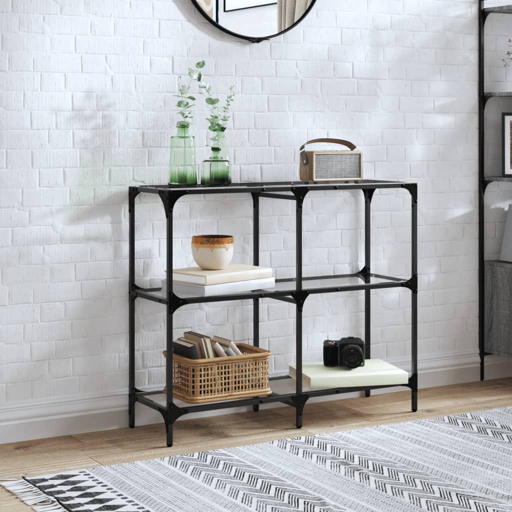 vidaXL Konzolový stolík priehľadná sklenená doska 98x30x81 cm oceľ