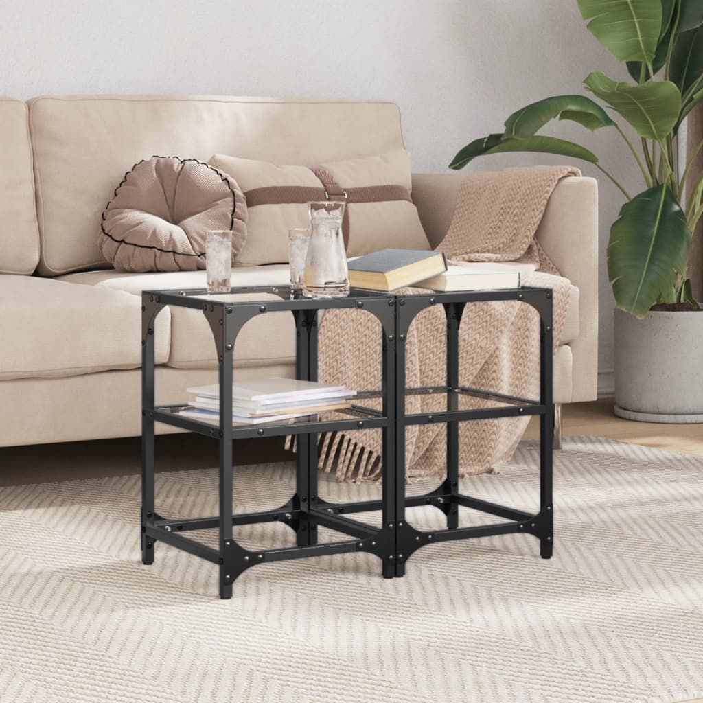 vidaXL Konferenčné stolíky priehľ. sklenená doska 2 ks 30x30x45cm oceľ