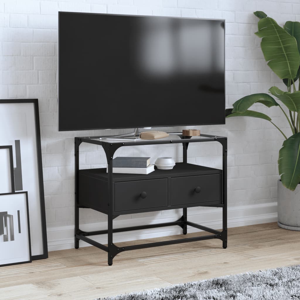vidaXL TV skrinka sklenená doska čierna 60x35x51 cm kompozitné drevo
