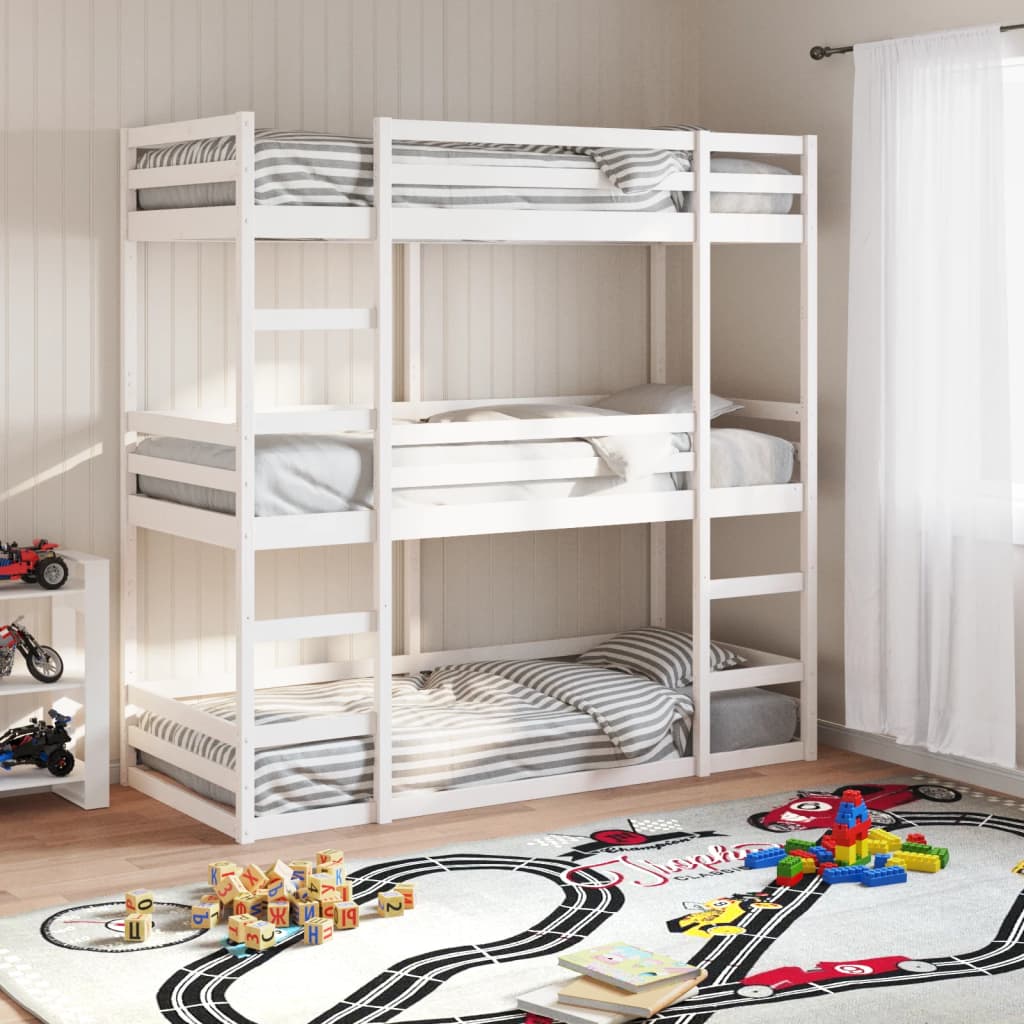 vidaXL Trojitá poschodová posteľ biela 75x190 cm borovicový masív