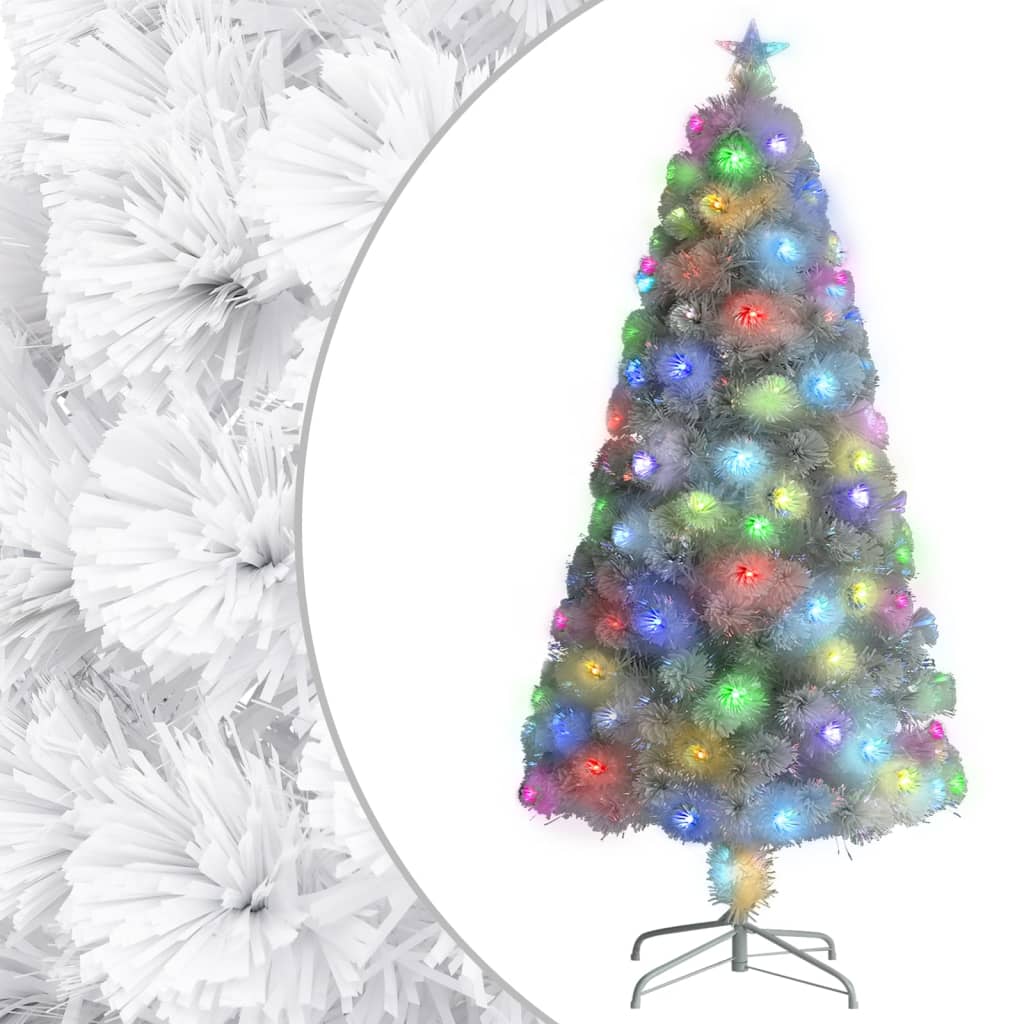 vidaXL Osvetlený umelý vianočný stromček, biely 120 cm, optické vlákno