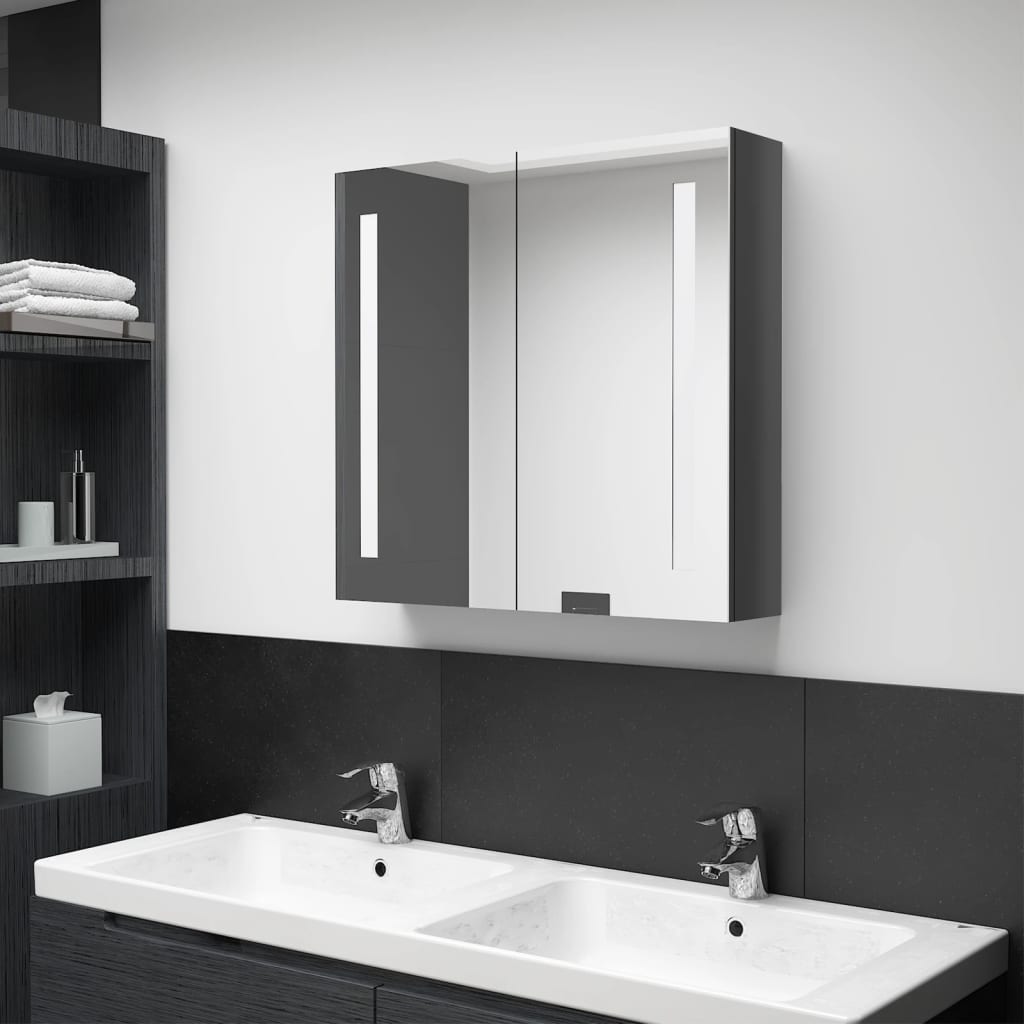 vidaXL LED kúpeľňová zrkadlová skrinka žiarivá sivá 62x14x60 cm