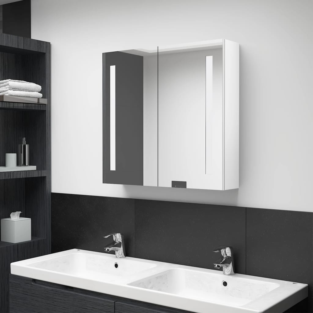 vidaXL LED kúpeľňová zrkadlová skrinka žiarivá biela 62x14x60 cm