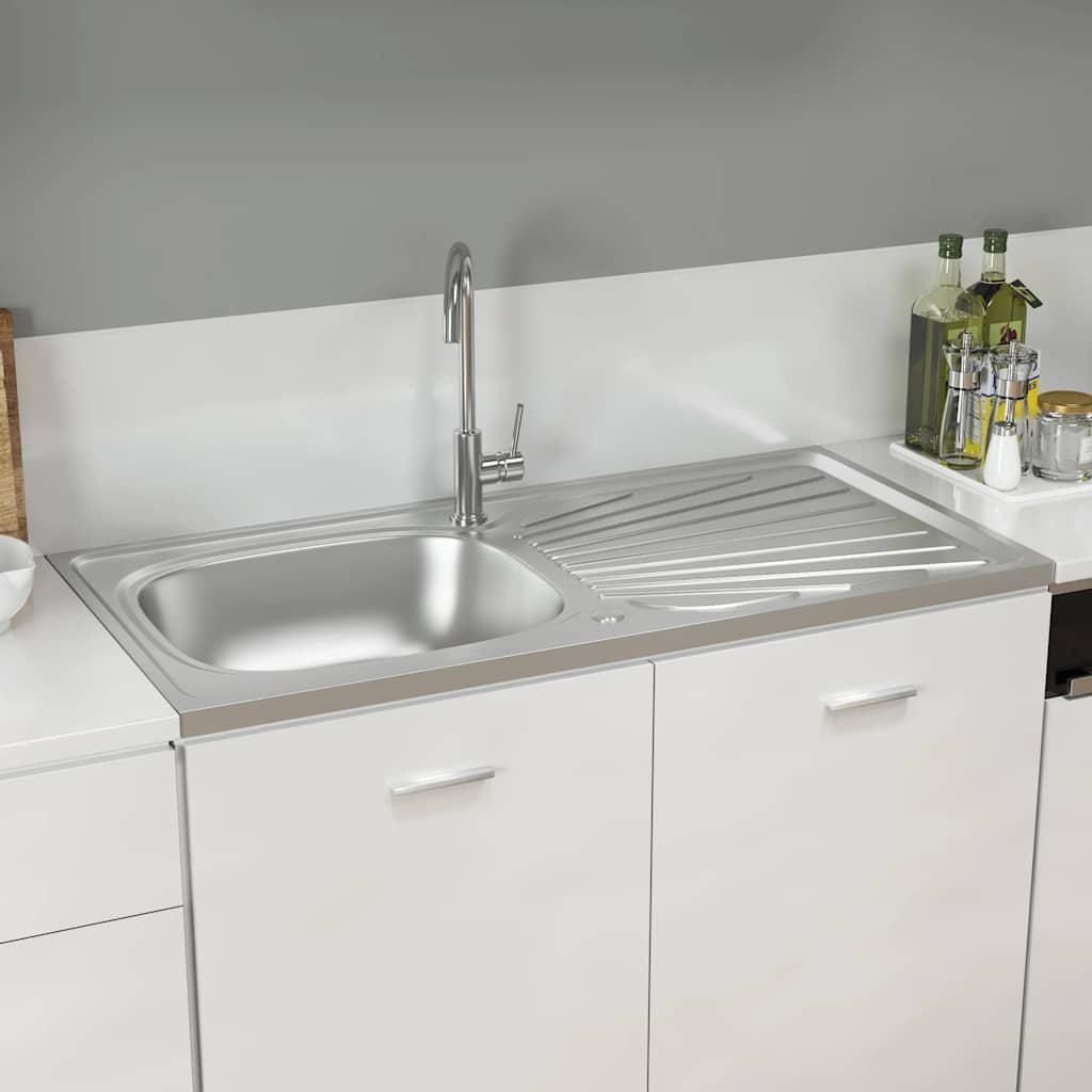 vidaXL Kuchynský drez s odkvapkávačom, strieborný 1000x500x155mm, oceľ