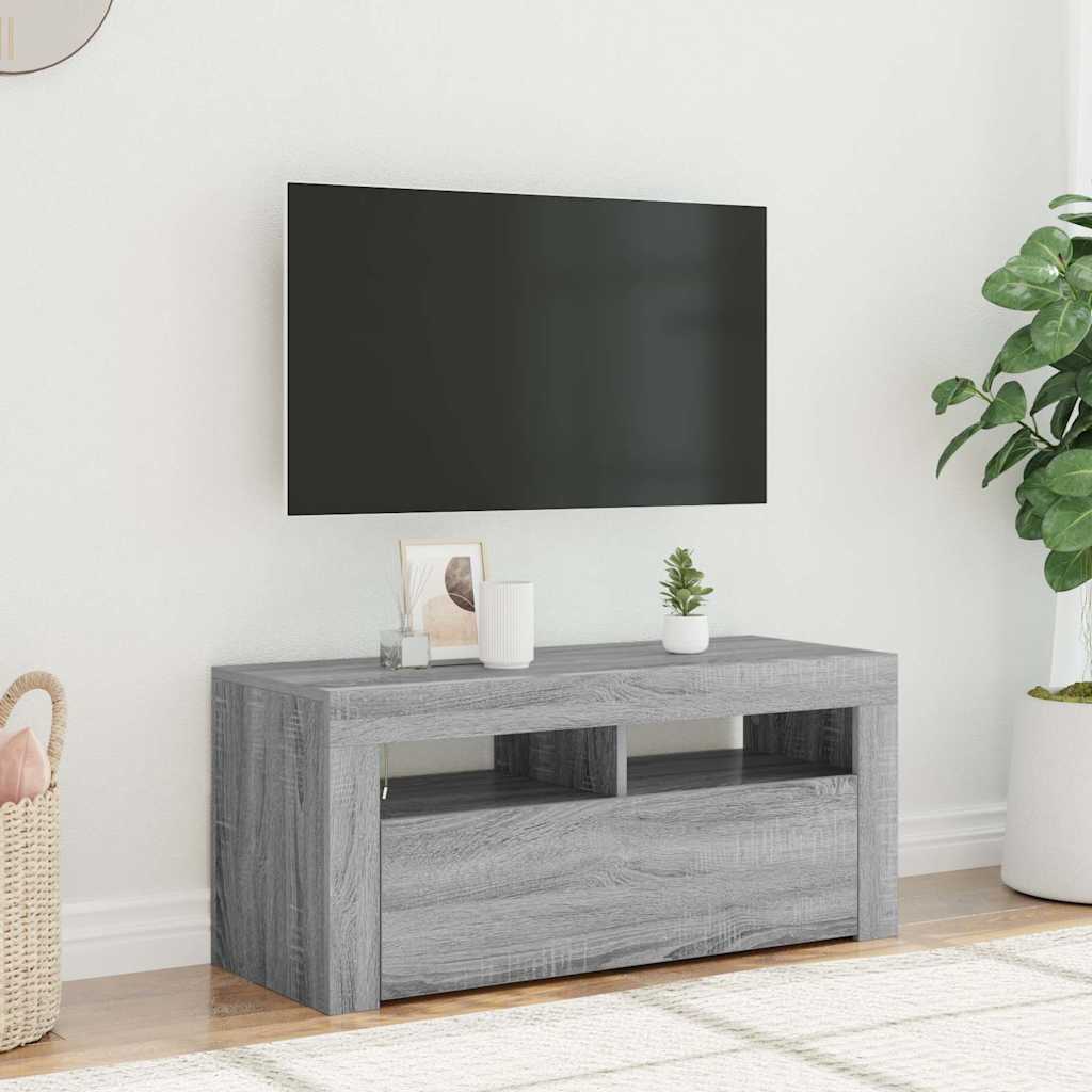 vidaXL TV skrinka s LED svetlami sivý dub sonoma 90x35x40 cm