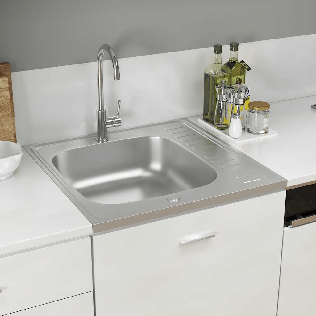 vidaXL Kuchynský drez s odkvapkávačom, strieborný 600x600x155 mm, oceľ