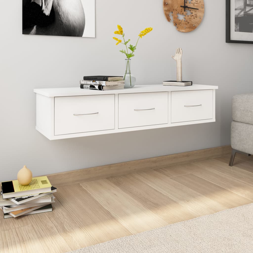 vidaXL Nástenná zásuvková polica biela 88x26x18,5 cm kompozitné drevo