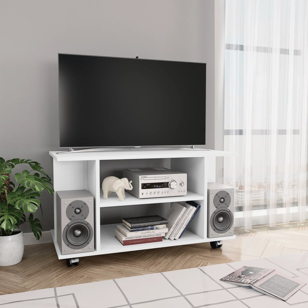 vidaXL TV skrinka s kolieskami, biela 80x40x45 cm, kompozitné drevo
