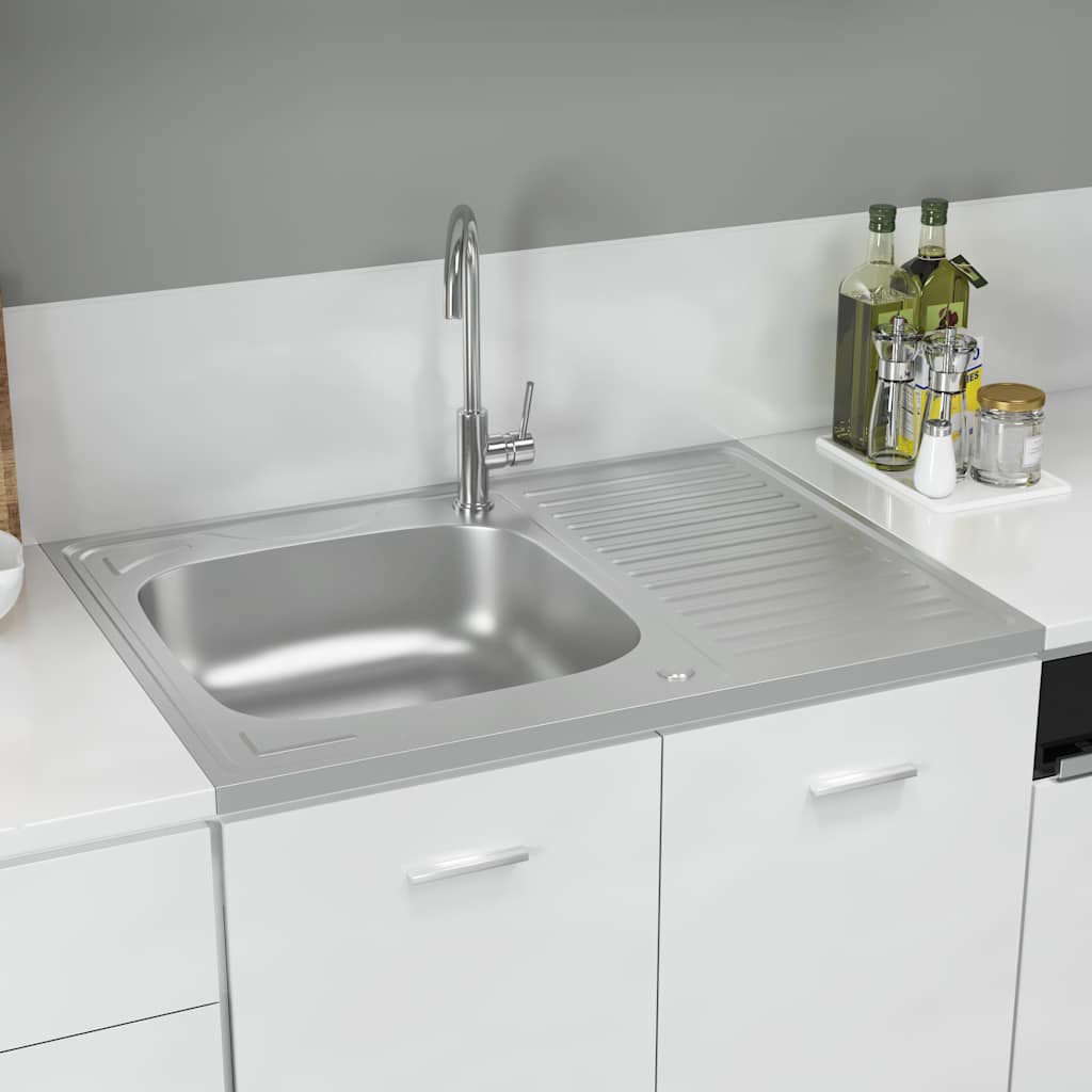 vidaXL Kuchynský drez s odkvapkávačom, strieborný 800x600x155 mm, oceľ