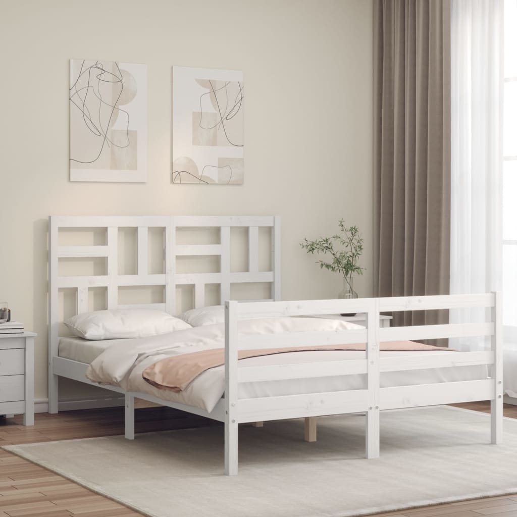 vidaXL Posteľný rám s čelom biely 120x200 cm masívne drevo