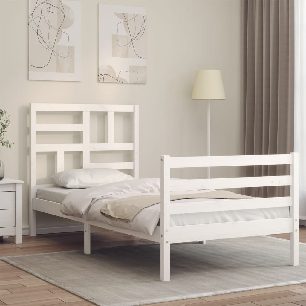 vidaXL Posteľný rám s čelom biely 90x200 cm masívne drevo