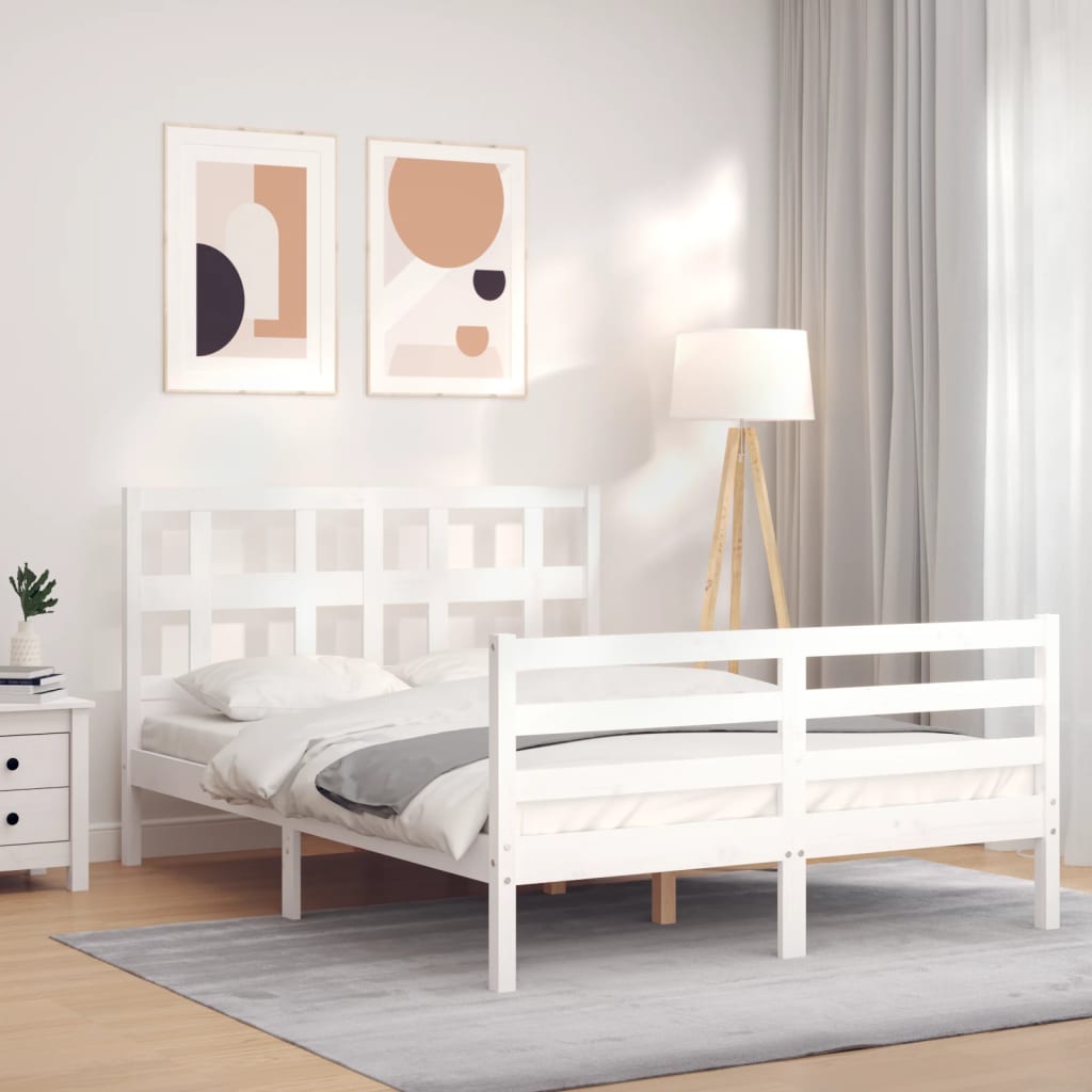 vidaXL Posteľný rám s čelom biely 140x200 cm masívne drevo