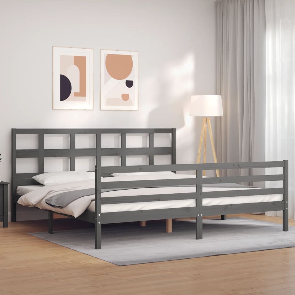 vidaXL Posteľný rám s čelom sivý 200x200 cm masívne drevo