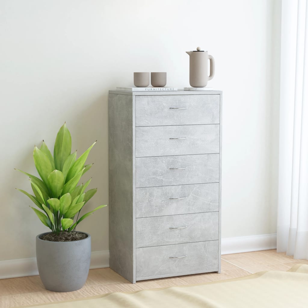vidaXL Komoda so 6 zásuvkami, betónová 50x34x96 cm, kompozitné drevo