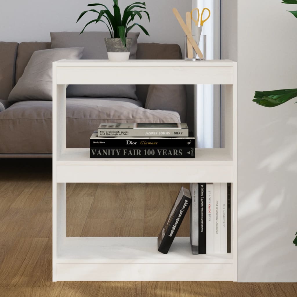 vidaXL Knižnica/deliaca stena biela 60x30x71,5 cm masívna borovica