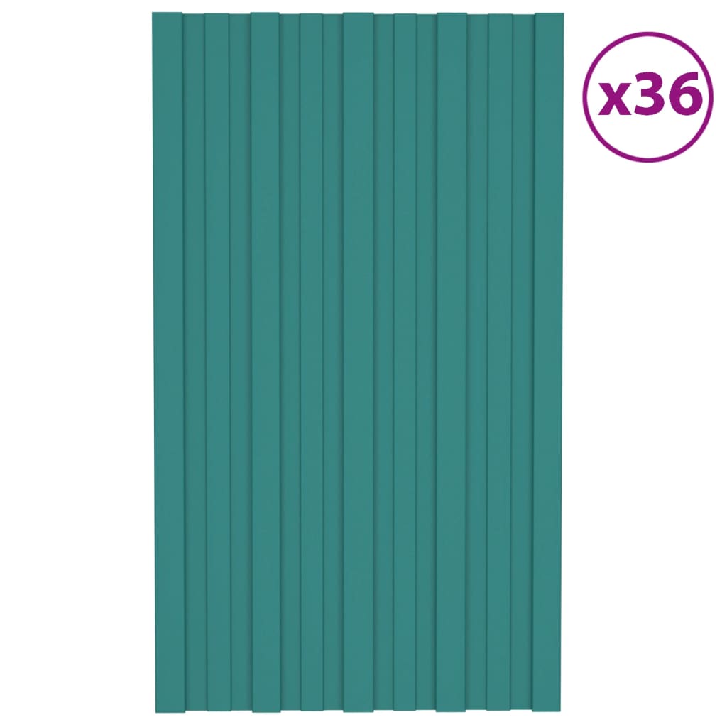 vidaXL Strešné panely 36 ks pozinkovaná oceľ zelené 80x45 cm