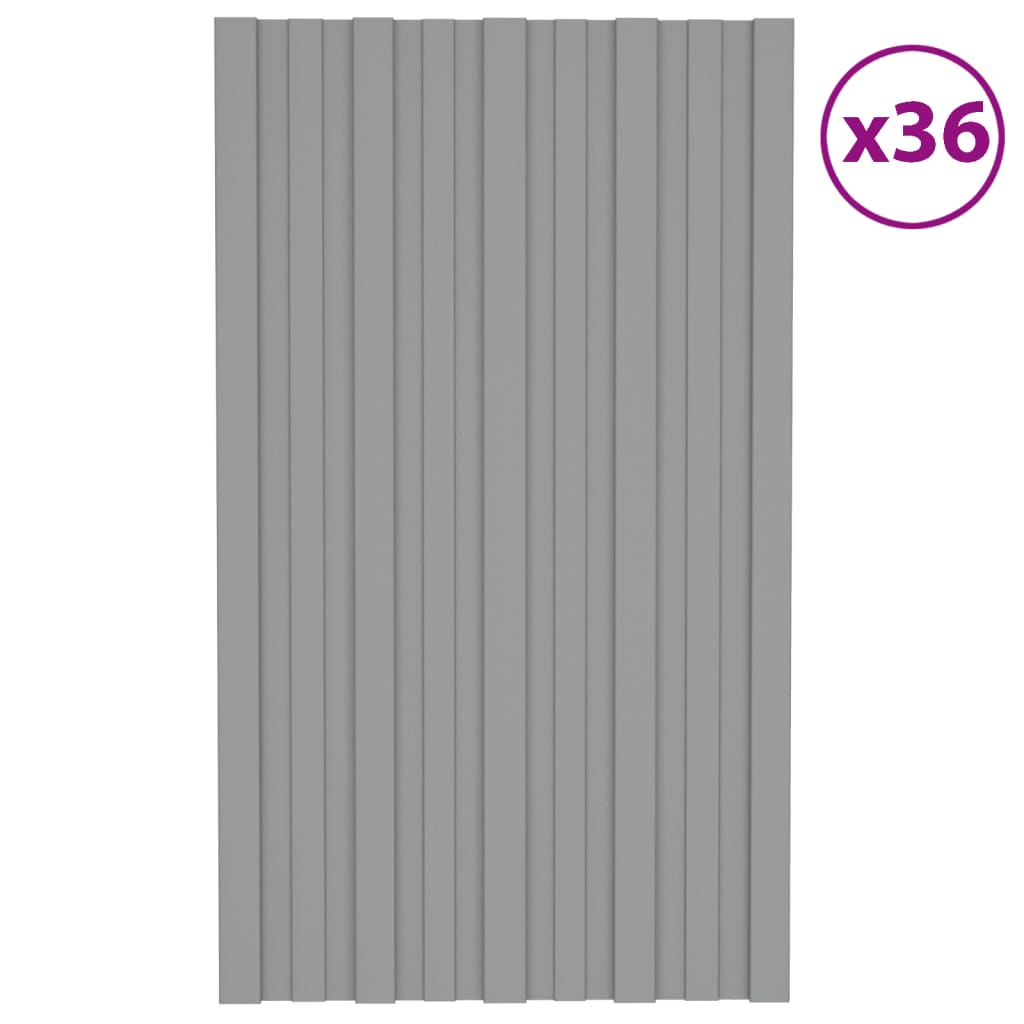 vidaXL Strešné panely 36 ks pozinkovaná oceľ sivé 80x45 cm