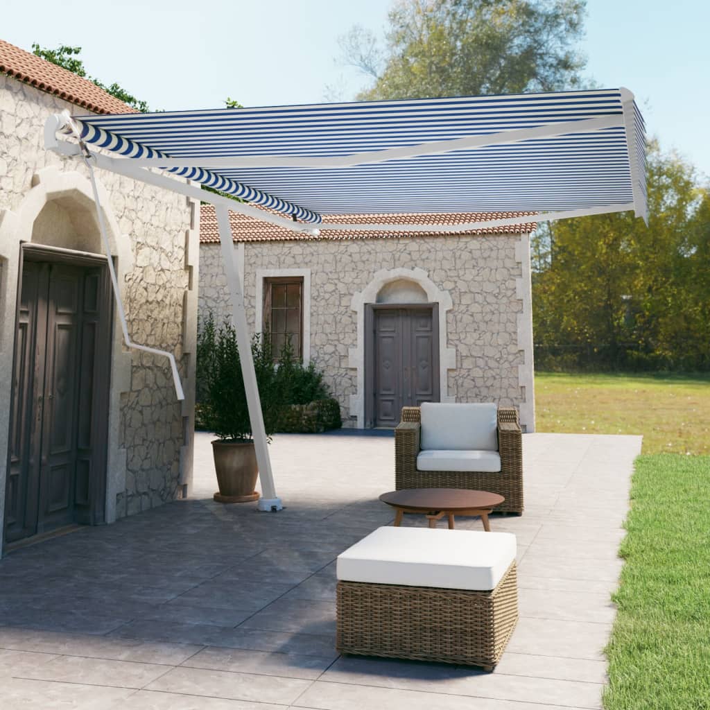 vidaXL Samostatne stojaca automatická markíza 500x350 cm modro-biela
