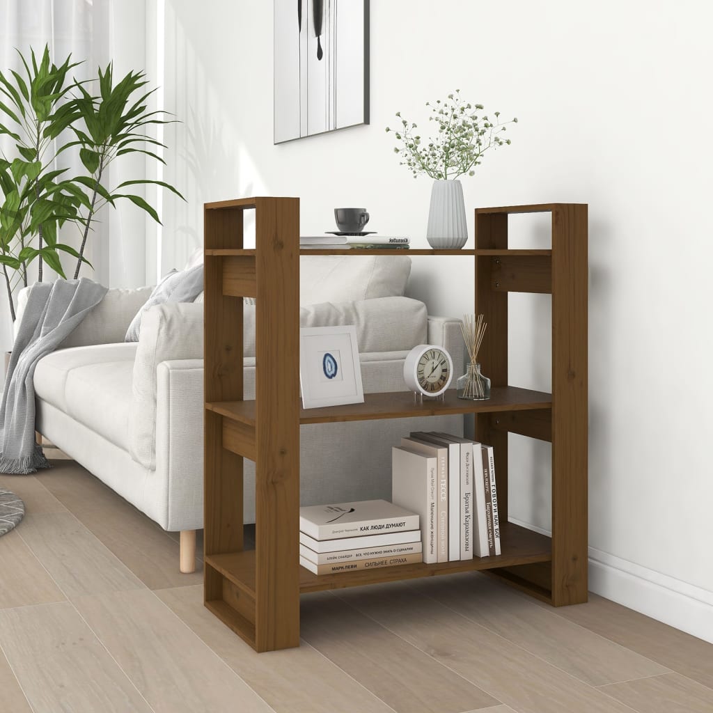 vidaXL Knižnica/deliaca stena hnedá 80x35x91 cm masívna borovica