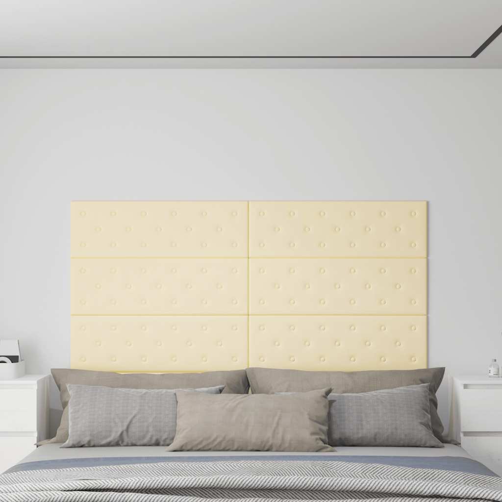 vidaXL Nástenné panely 12 ks krémové 90x30 cm umelá koža 3,24 m²