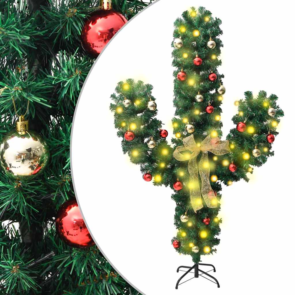 vidaXL Vianočný kaktus s podstavcom a LED zelený 180 cm PVC