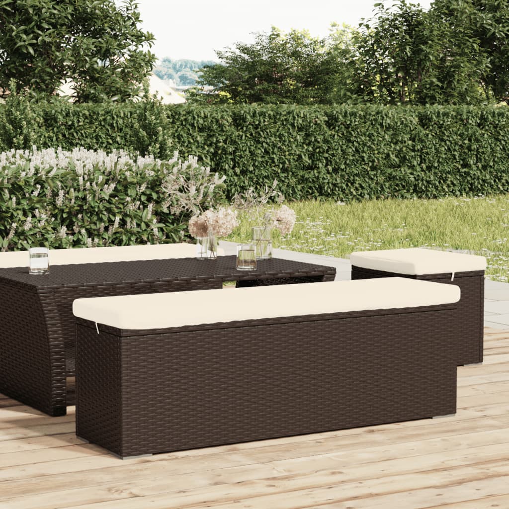 vidaXL Lavička s vankúšom hnedá 110x30x40 cm polyratan