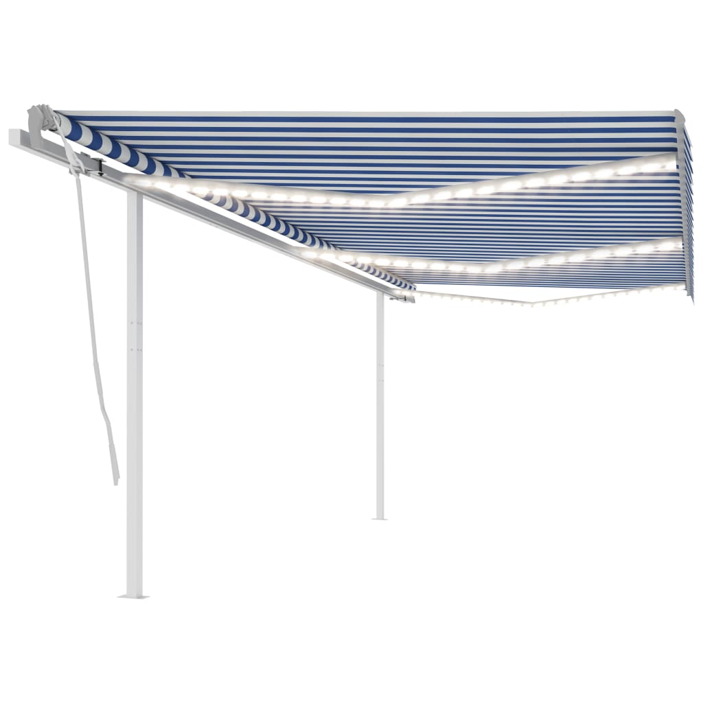 vidaXL Automatická markíza, LED a senzor vetra 6x3,5 m, modrá/biela