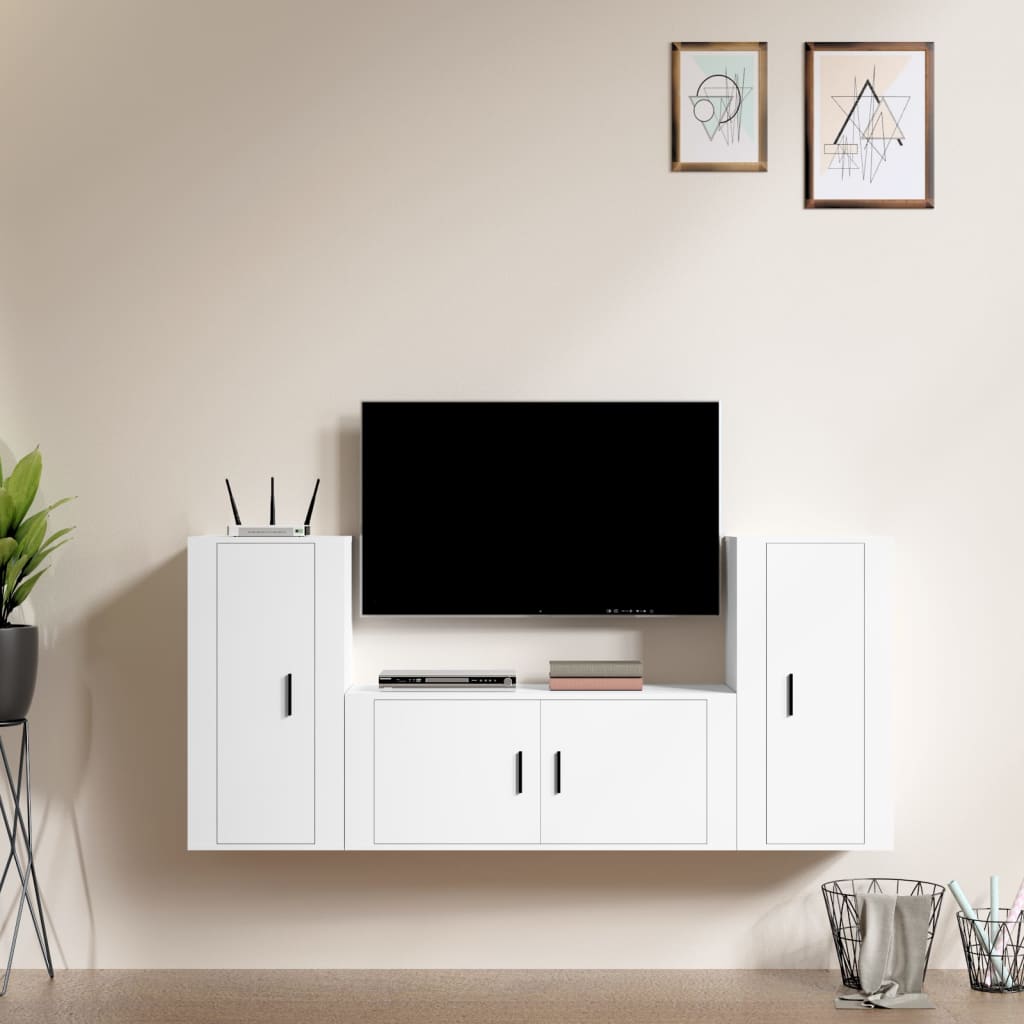 vidaXL 3-dielna súprava TV skriniek biela spracované drevo