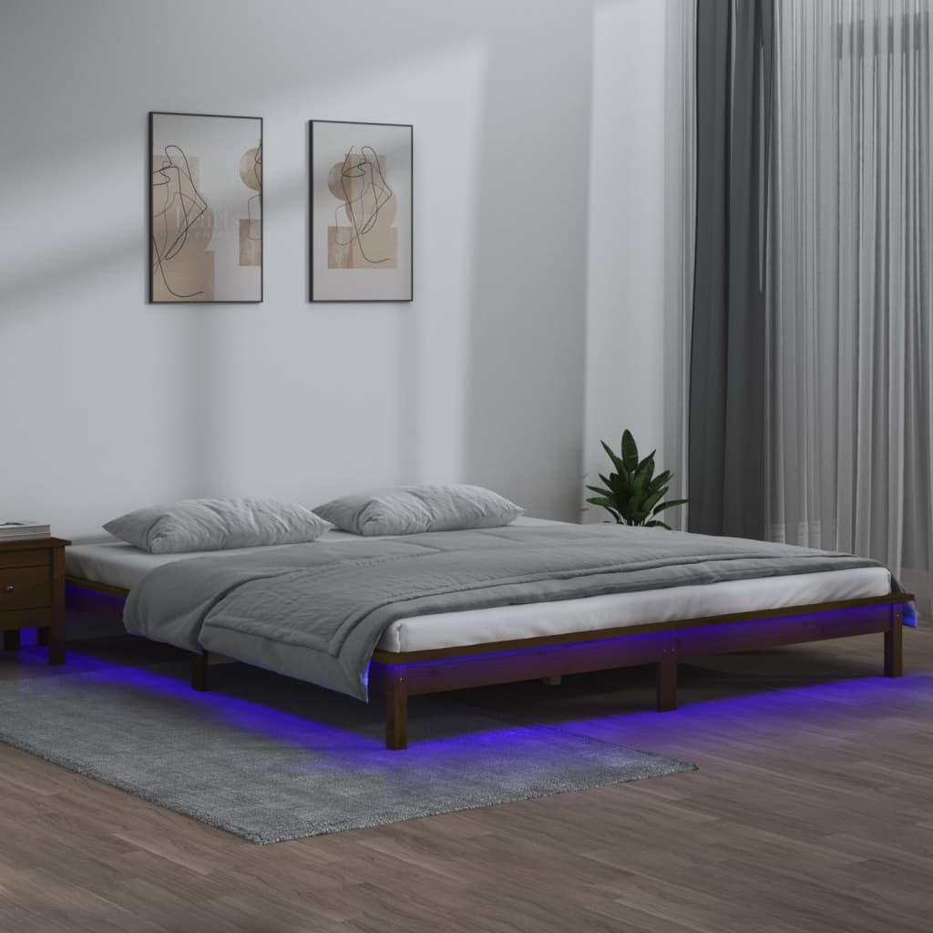vidaXL Posteľný rám s LED, medovo hnedý 120x200 cm, drevený masív