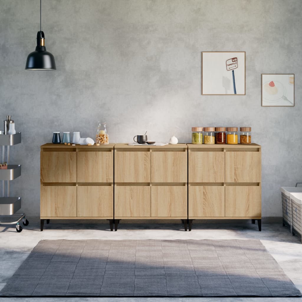 vidaXL Komody 3 ks dub sonoma 60x35x70 cm kompozitné drevo