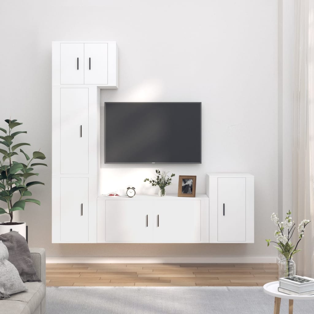 vidaXL 5-dielna súprava TV skriniek biela spracované drevo