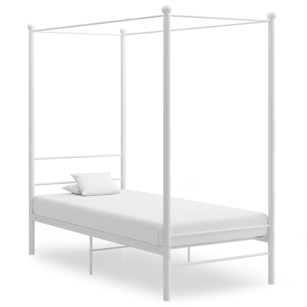 vidaXL Posteľný rám s baldachýnom biely kovový 90x200 cm
