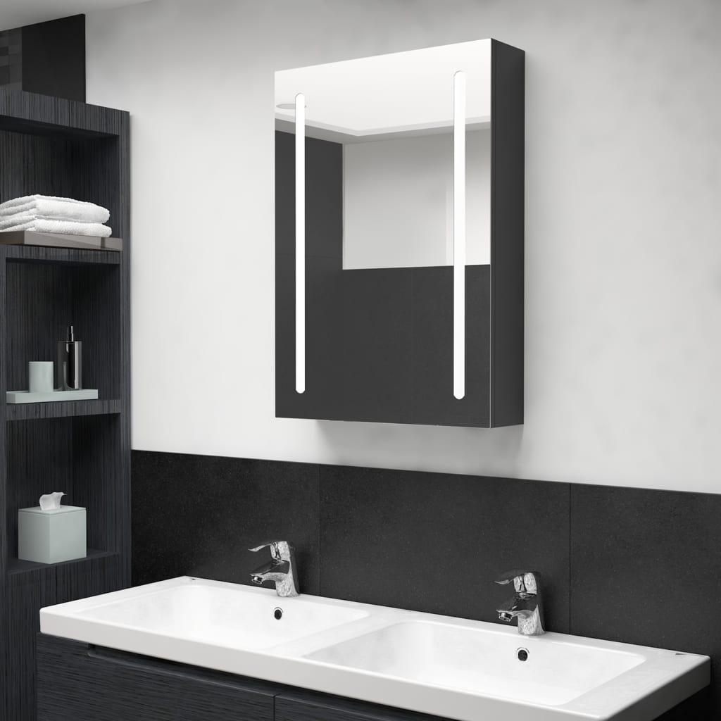vidaXL LED kúpeľňová zrkadlová skrinka žiarivá čierna 50x13x70 cm