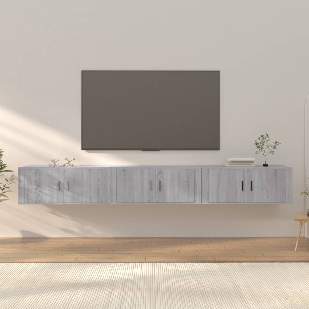 vidaXL Nástenné TV skrinky 3 ks sivé sonoma 100x34,5x40 cm
