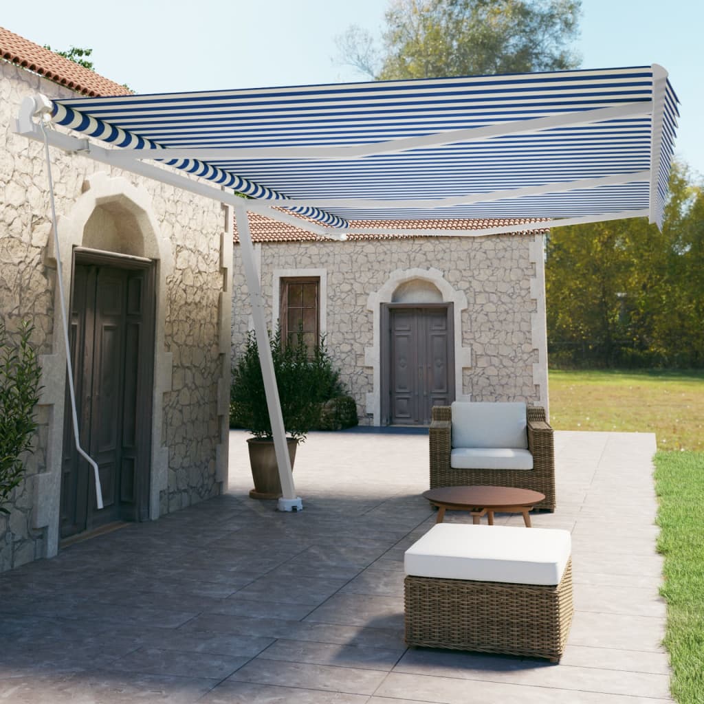 vidaXL Voľne stojaca ručne zaťahovacia markíza 600x350 cm, modro biela