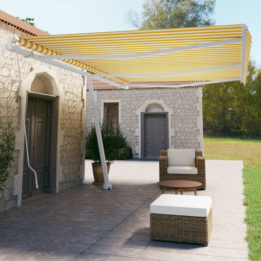 vidaXL Voľne stojaca ručne zaťahovacia markíza 600x350 cm, žlto biela