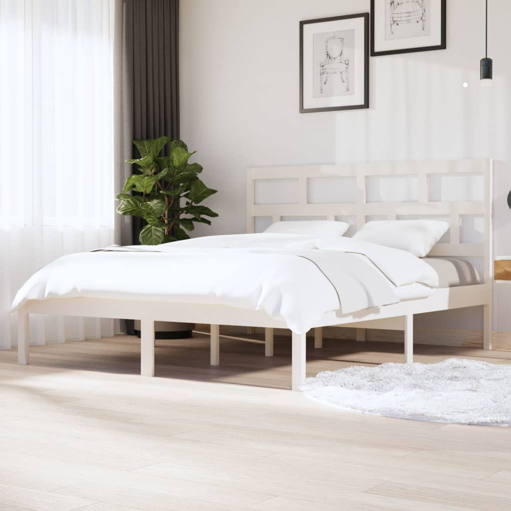 vidaXL Posteľný rám biely 180x200 cm Super King masívne drevo