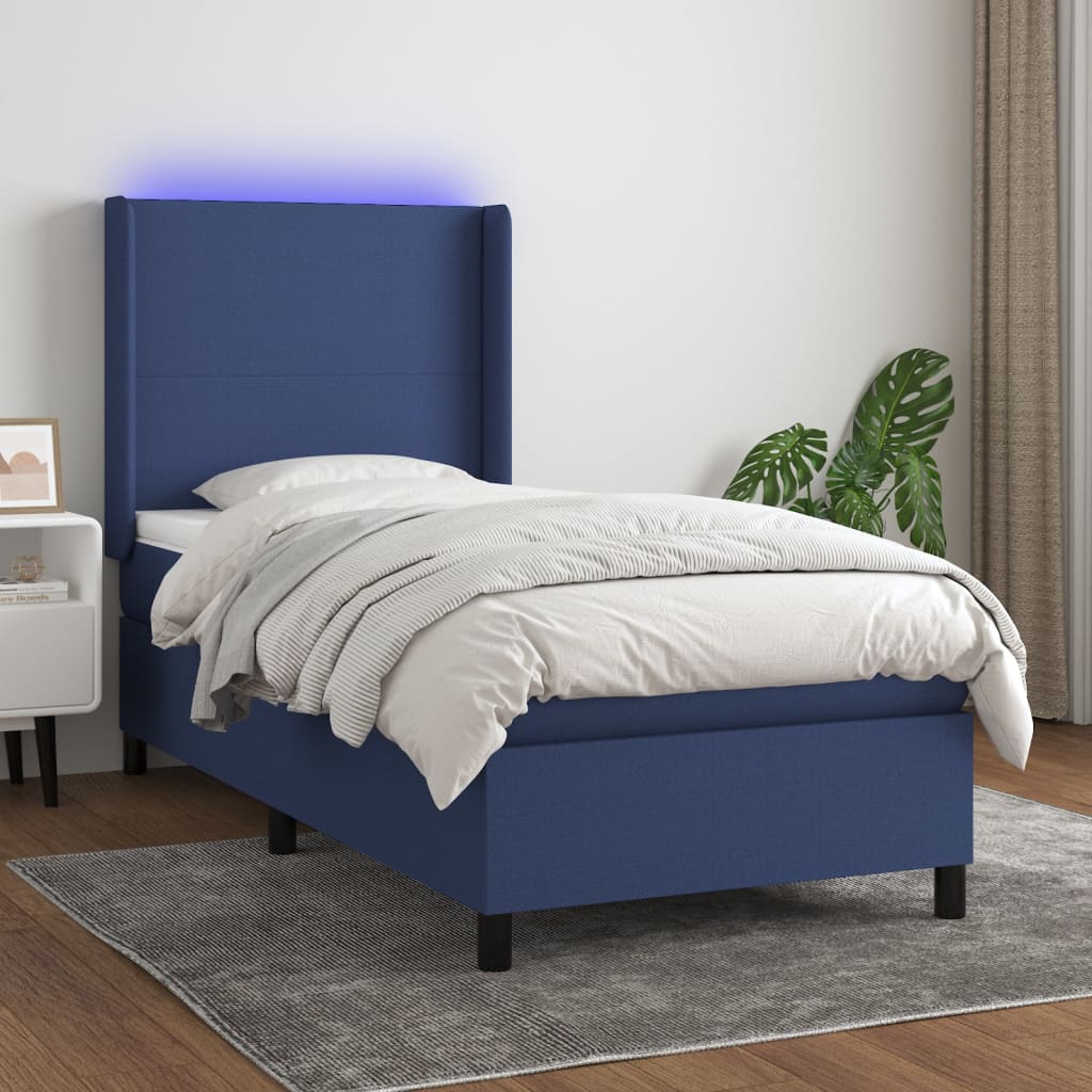vidaXL Posteľ boxsping s matracom a LED modrá 80x200 cm látka