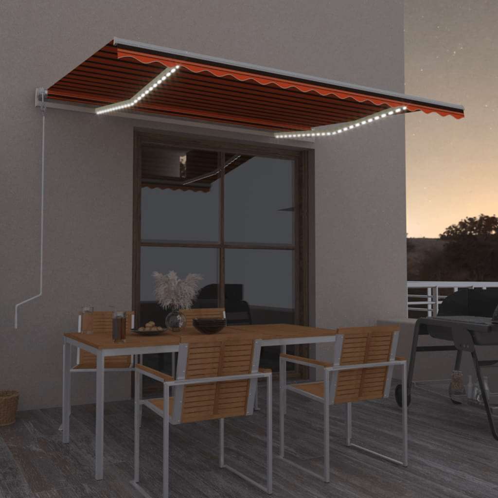 vidaXL Automatická markíza,LED a senzor vetra 450x350cm,oranžová/hnedá