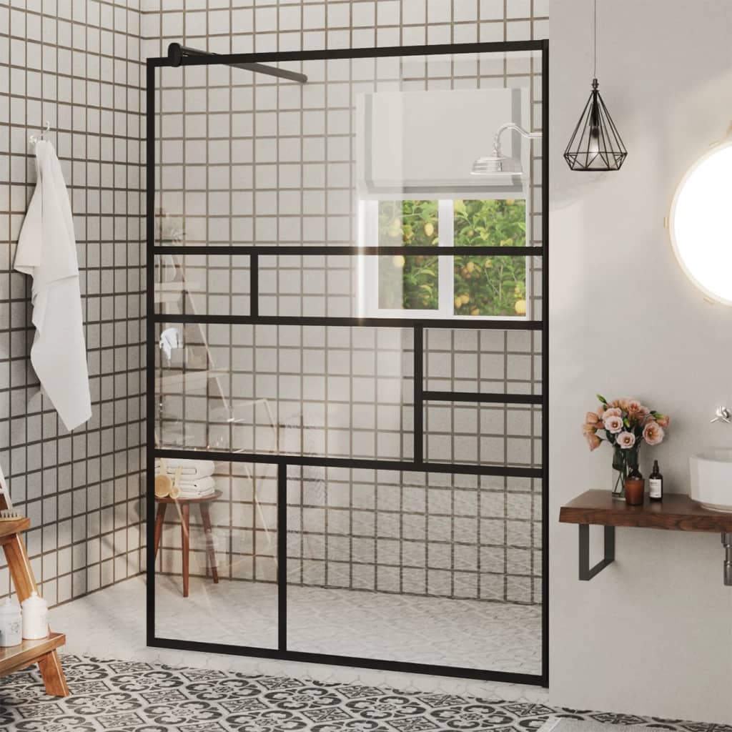 vidaXL Sprchová zástena s priehľadným ESG sklom 115x195 cm čierna