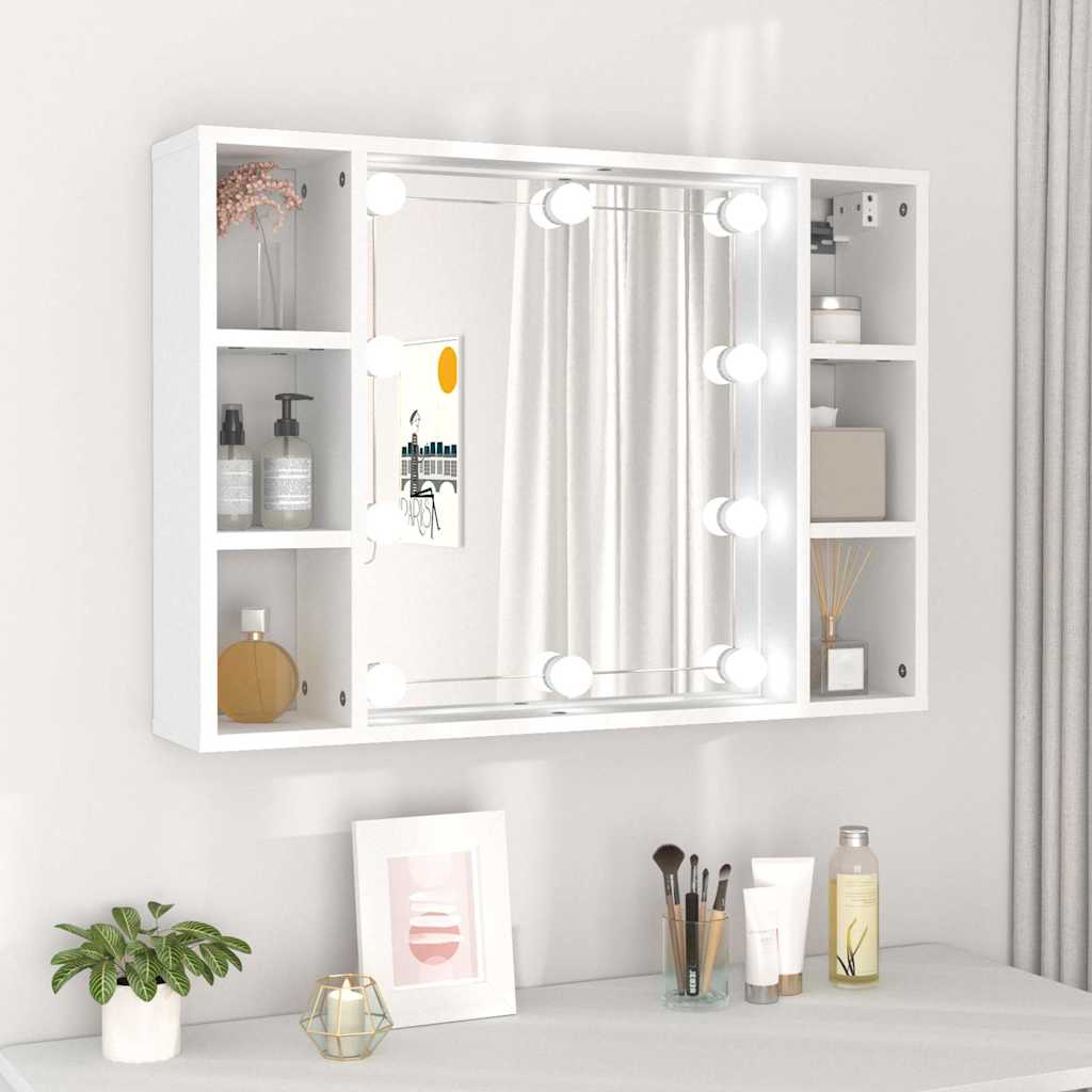vidaXL Zrkadlová skrinka s LED biela 76x15x55 cm