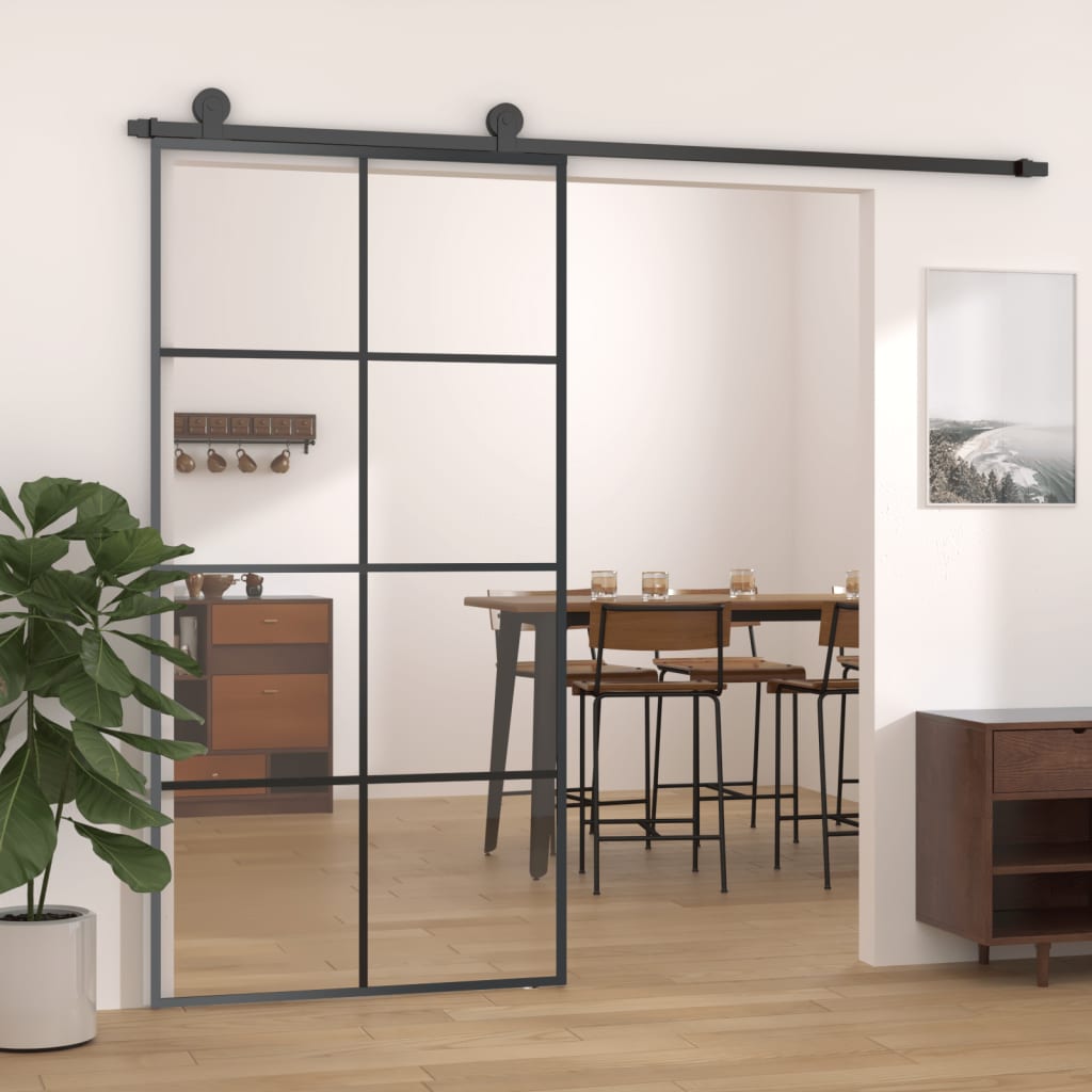 vidaXL Posuvné dvere čierne 102,5x205 cm ESG sklo a hliník