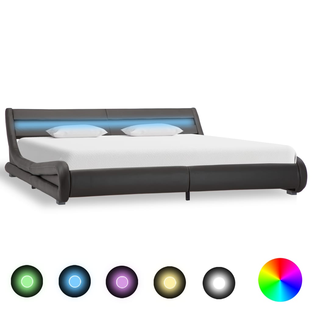 vidaXL Posteľný rám s LED, sivý, umelá koža 180x200 cm