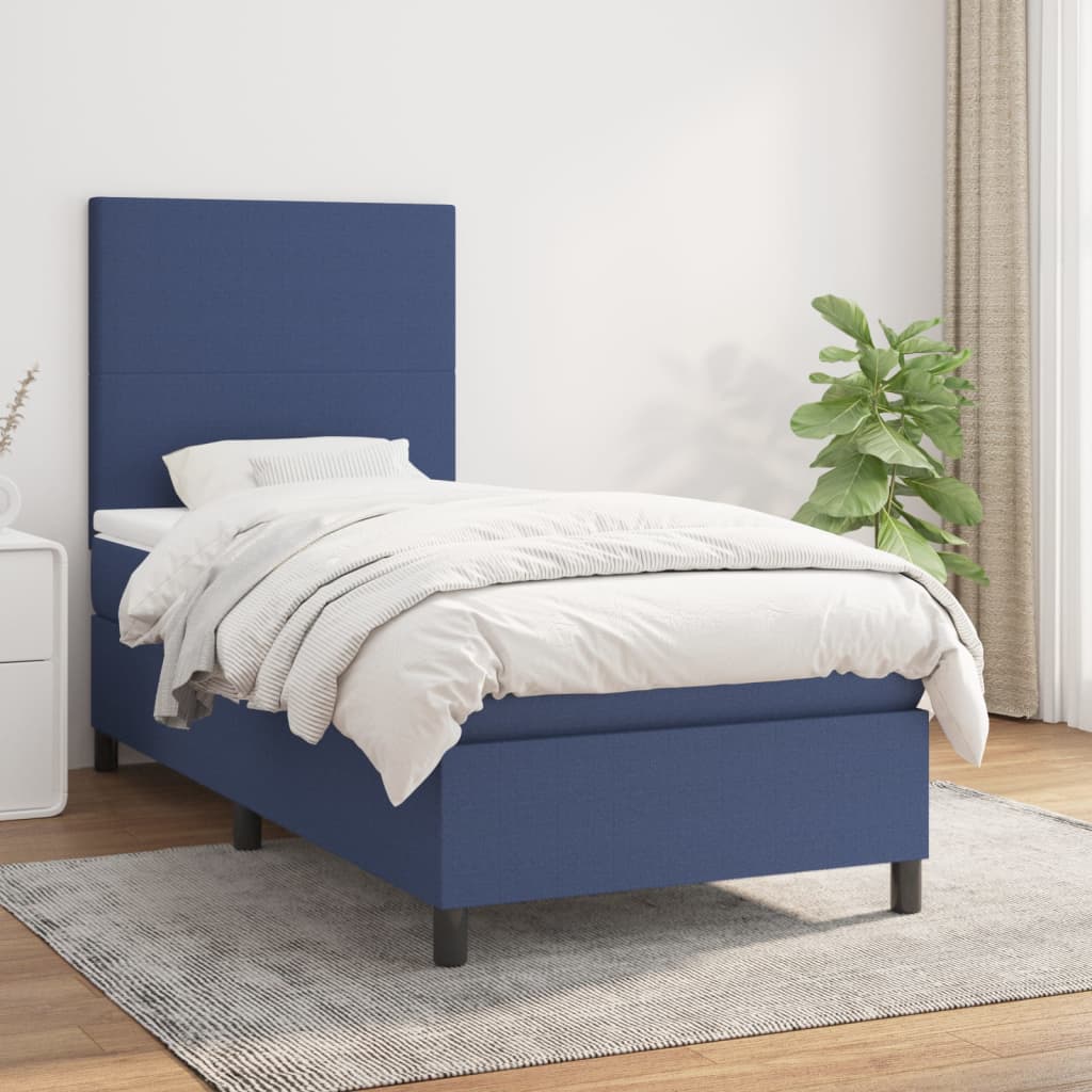 vidaXL Posteľný rám boxsping s matracom modrý 80x200 cm látka