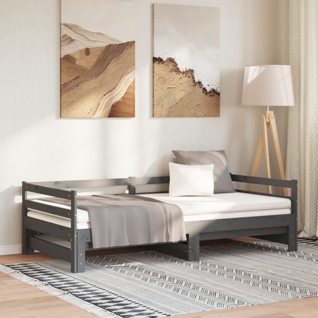 vidaXL Rozkladacia denná posteľ sivá borovicový masív 2x(90x200) cm