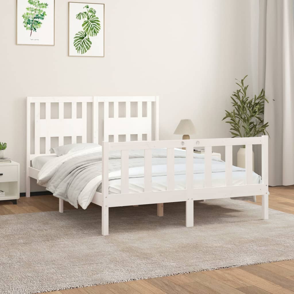 vidaXL Posteľný rám s čelom biely masívna borovica 120x200 cm
