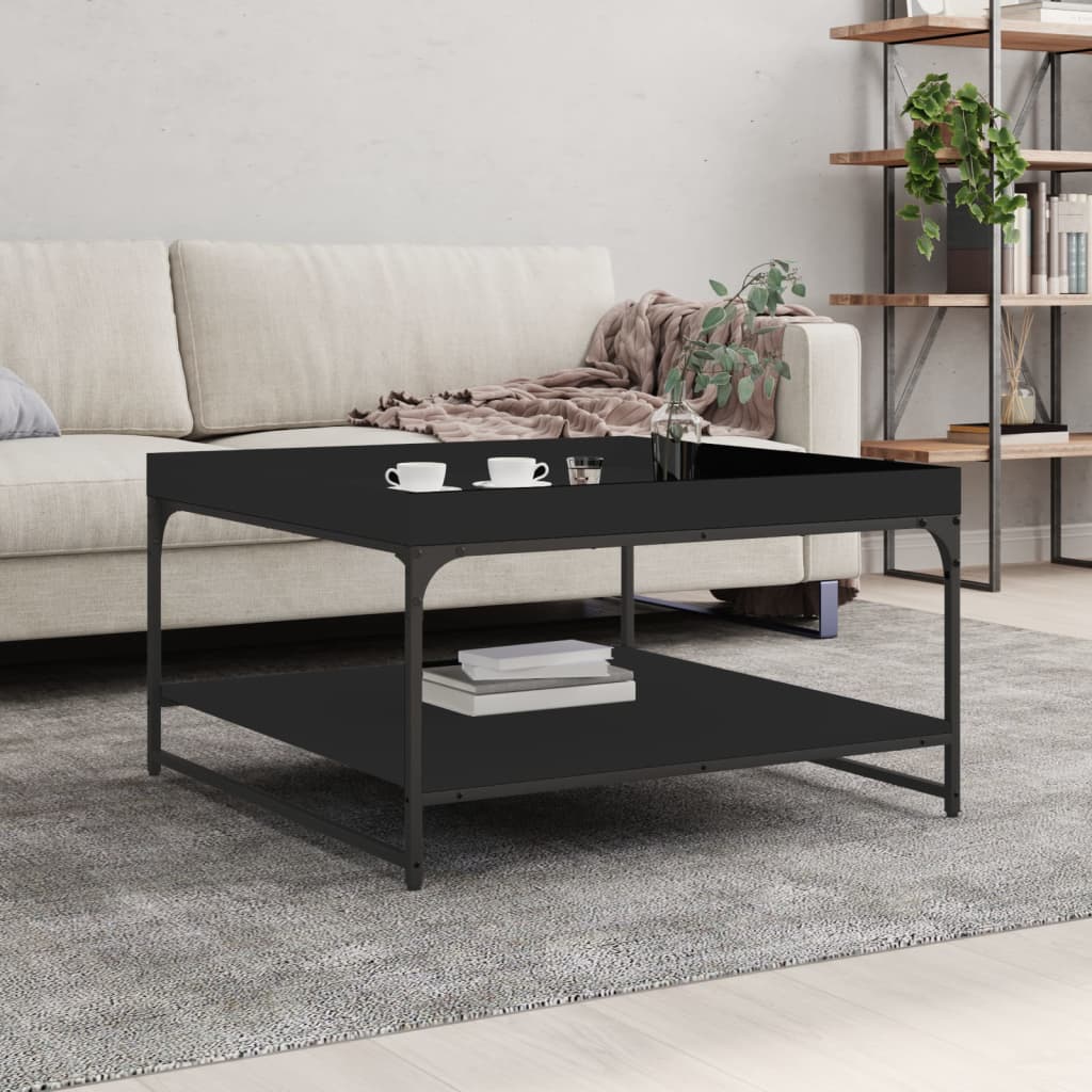 vidaXL Konferenčný stolík čierny 80x80x45 cm sprac. drevo a železo