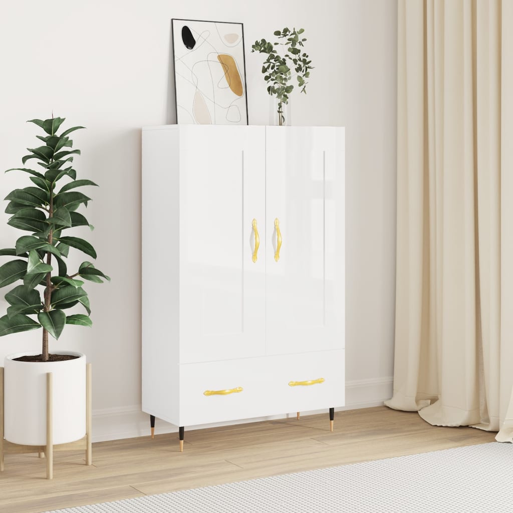 vidaXL Vysoká skrinka lesklá biela 69,5x31x115 cm kompozitné drevo